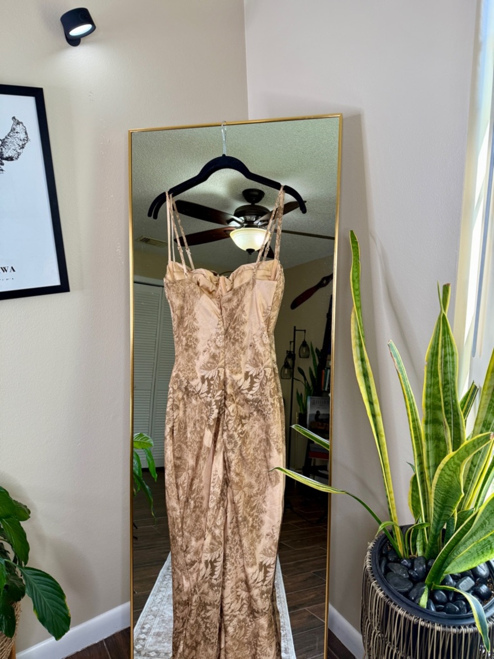 HOUSE OF CB 'Nalani' Gold Patterned Satin Maxi Dress- LIMITED EDITION NWOT - Picture 10 of 11